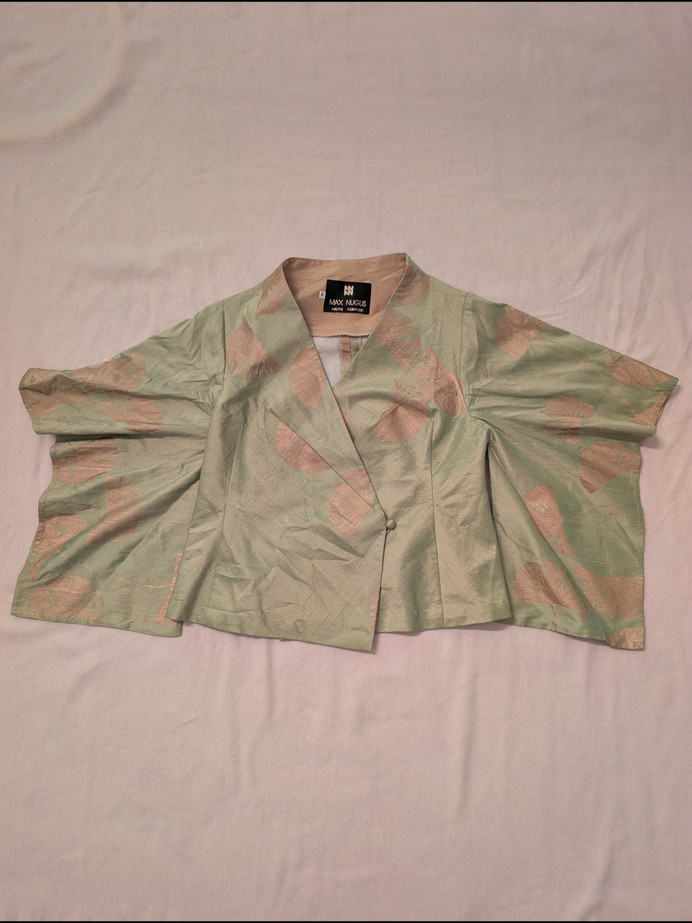 Max Nugus Light Green Kimono Jacket with Gold Gingko Leaf Accents 6